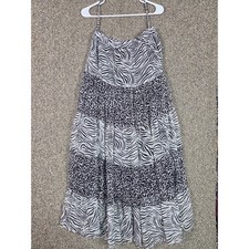 Solitaire Maxi Dress Womens Small Black White Animal Print Tiered Sleeveless