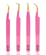 SIVOTE Fiber Tip eyelash tweezers for lash extensions with Diamond Grip, Pink...