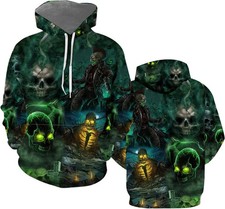 3D Hoodie Skull Green Scary Halloween