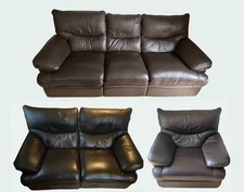 dark brown leather suite - reclining 3 seater, 2 seater, armchair
