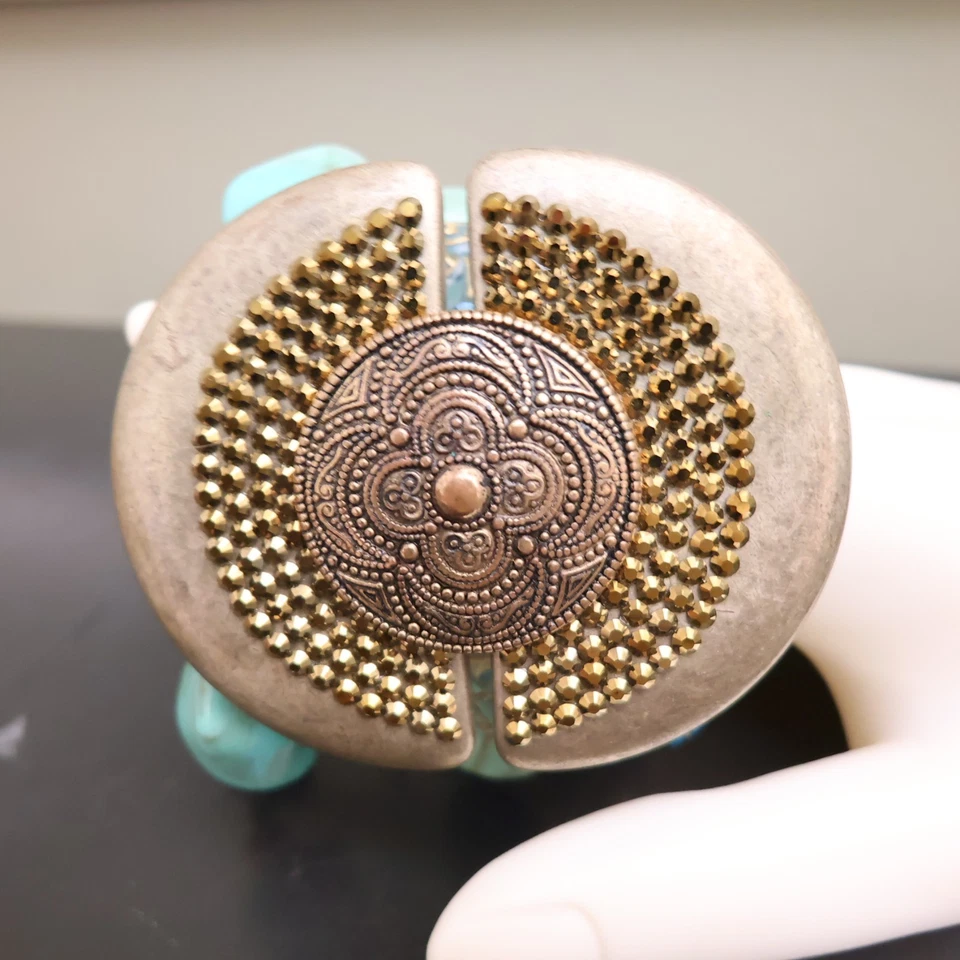 Tarina Tarantino bracelet Topkapi triple layer bead medallion Swarovski signed - Image 3 of 4