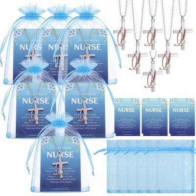 6 Sets Cna Week Gifts for Stethoscope Cross Necklace with Cards and Organza B...