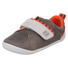 Boys Clarks Leather Hook & Look Dinosaur Pre-Walkers Casual Shoes "Romaer Rex T"