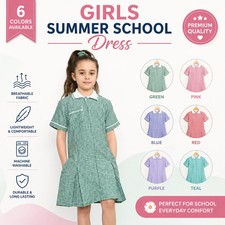 School Uniform Summer Dress Gingham Check Pleated & Matching Hair