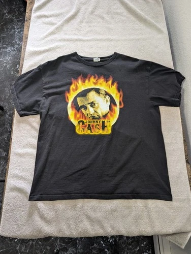 Vintage Y2K Johnny Cash Ring Of Fire Graphic T Shirt Black D Vintage vintage concert t-shirt, vintage, single stitch, B+ condition