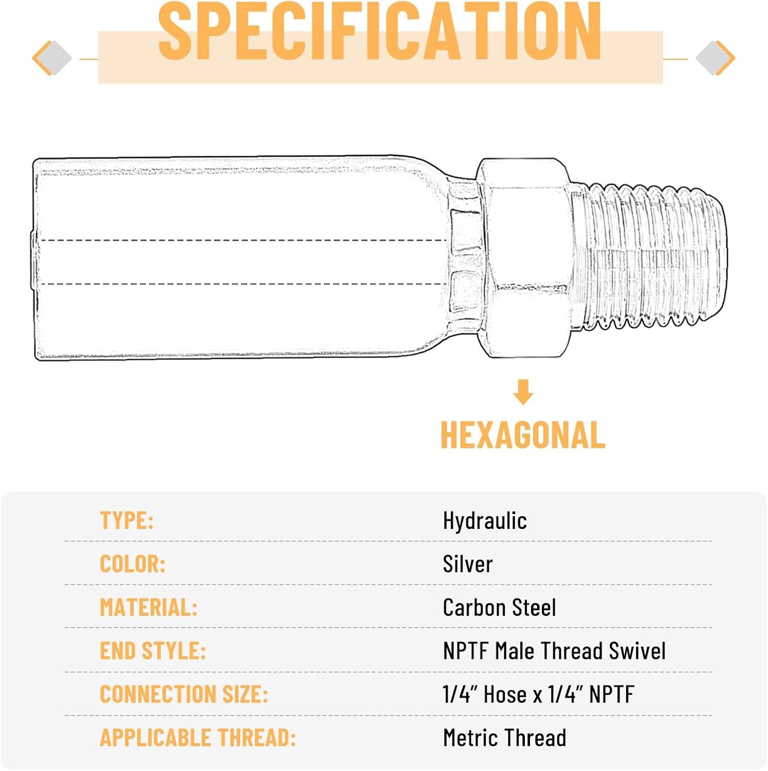 12 Pack 1/4" I.D. Hose x 1/4" NPTF Male  Hydraulic Hose End Swivel Crimp Fitting
