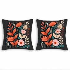 Set of 2 Decorative Floral Throw Pillow Covers 18x18in - Vibrant Flowers