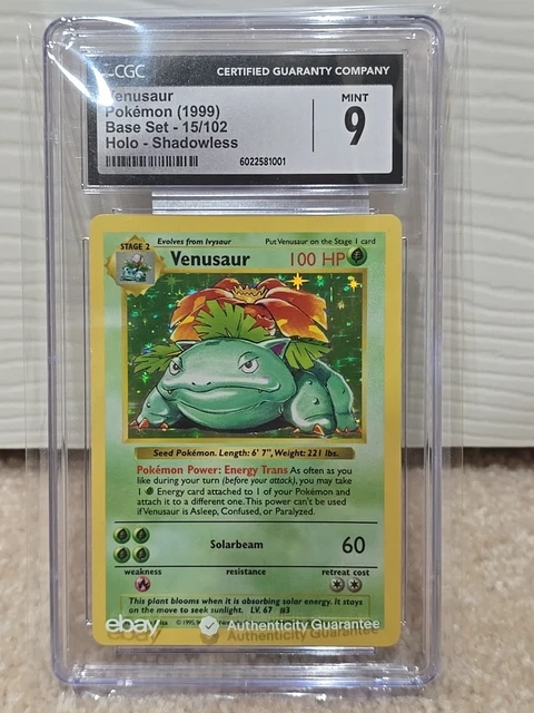 CGC 9 Shadowless Venusaur 1999 Base Set 15/102 Holo Pokemon Card WOTC Mint