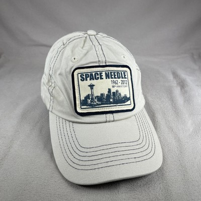 Space Needle Hat Men OS Beige Strapback Baseball Cap Seattle Patch Embroidered