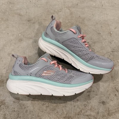 Skechers D'Lux Walker Infinite Motion Gray Mesh Lace-Up Shoes Womens Size 7.5