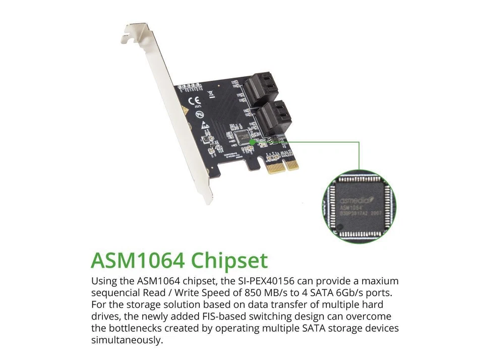 4 Port SATA III PCI-e 3.0 x1 Card Non-Raid with Low Profile Bracket - Image 2 of 4