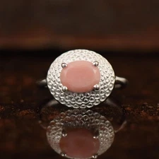 Dainty Pink Opal Sterling Silver Ring, Handmade Gemstone Women Statement Ring