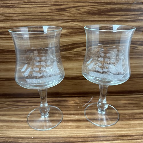 2 Kristall Barware Tulpenform Klar Gläser Geätzt Schiff Maritim Ozean Lot - Bild 15 von 15