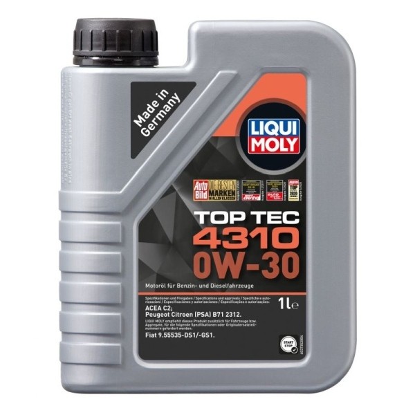 Huile 0W30 Top Tec 4310 C2 évite encrassement et usure moteur 1L