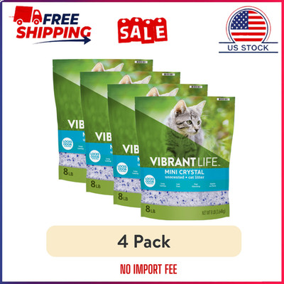 HOT ~ (4 pack) Vibrant Life Mini Crystal Unscented Cat Litter, 8 lb Bag