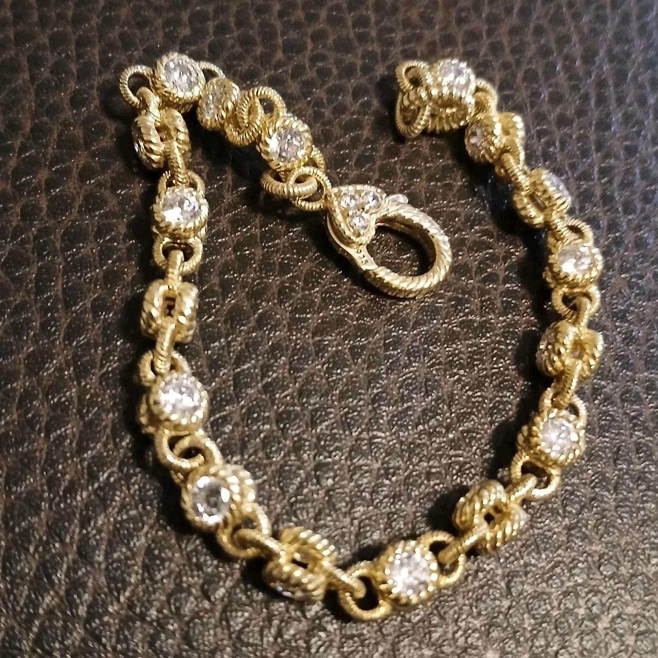 Judith Ripka Simulant Diamonds 14k Gold Clad Round Byzantine Tennis Bracelet 