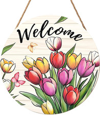 Spring Summer Welcome Sign for Front Door Decor Spring Flower Wall Hanging Sign