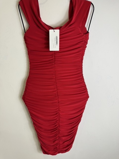 Club L Red Off The Shoulder Ruched Mini Dress Size 8 Bodycon Fitted RRP £75 image 7