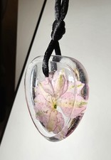 Hand Made Real Flower Necklace Pink Botanical Resin Pendant Adjustable Cord