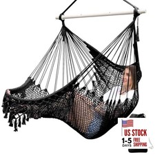  Hammock Chair Super Large Soft-Spun Cotton Rope Metal Spreader Bar Black