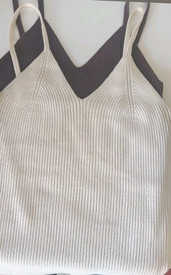 GAP Lot of 2 Women's Ribbed Sweater Cami Tank, Cream Brown, Sz Small Tall