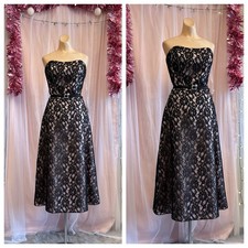 Vintage Y2K 2000s Mori Lee Black Pink Lace Tea Dress Strapless 50s Inspo M