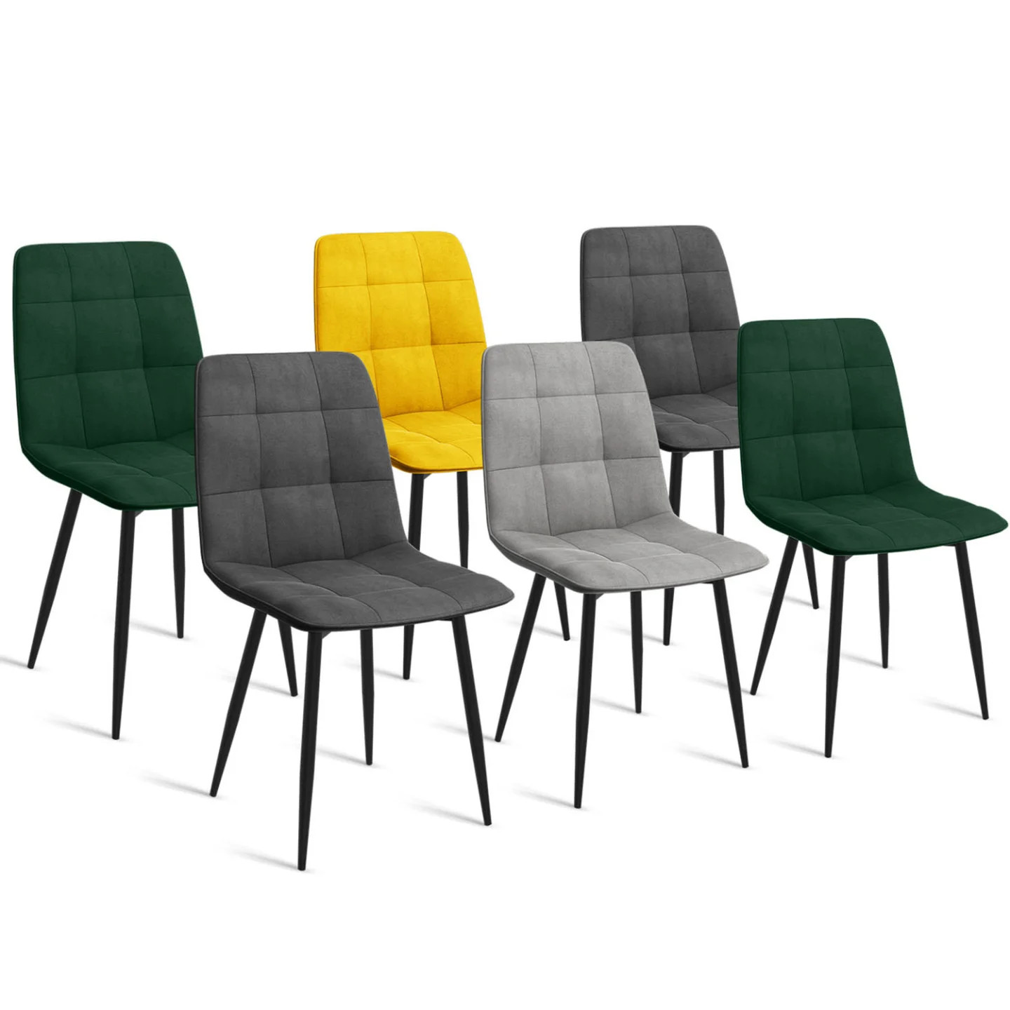 Chaises MILA lot de 6 chaises velours confortables mix vert gris dossier