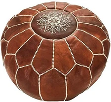  Premium Moroccan Leather Ottoman Pouf Cover, Ottoman Footstool Dark Brown