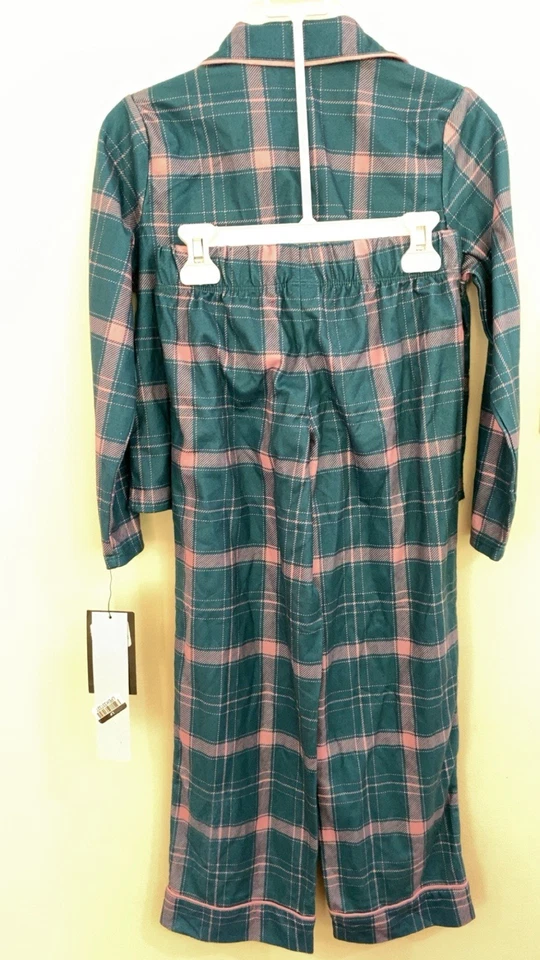 Conjunto de pijama de franela a cuadros Art Class para niñas con botones azul y rosa Foto 3 de 4