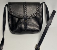 Leather Brown Crossbody Bag Embossed Stitched 8 in Boho Chic