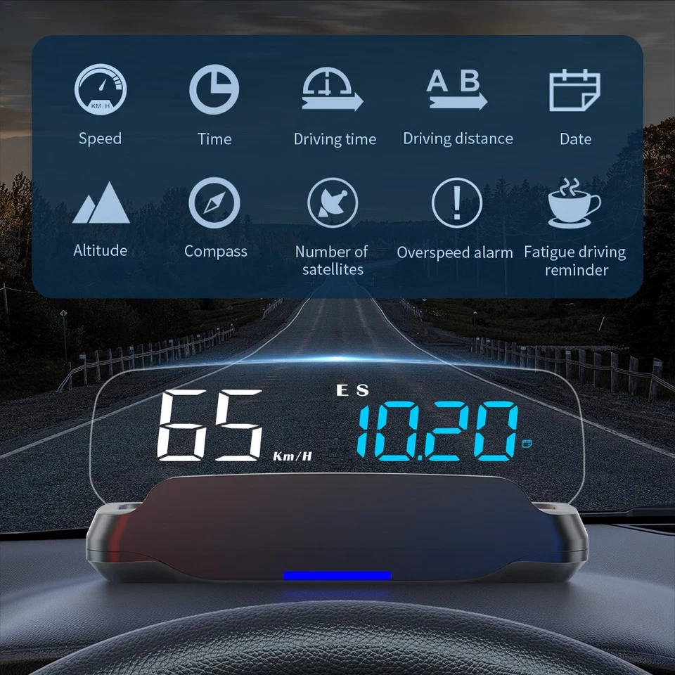HUD Speedometer Car Accessories GPS Car Head Up Display Projector Speed Alarm Foto 3 de 4