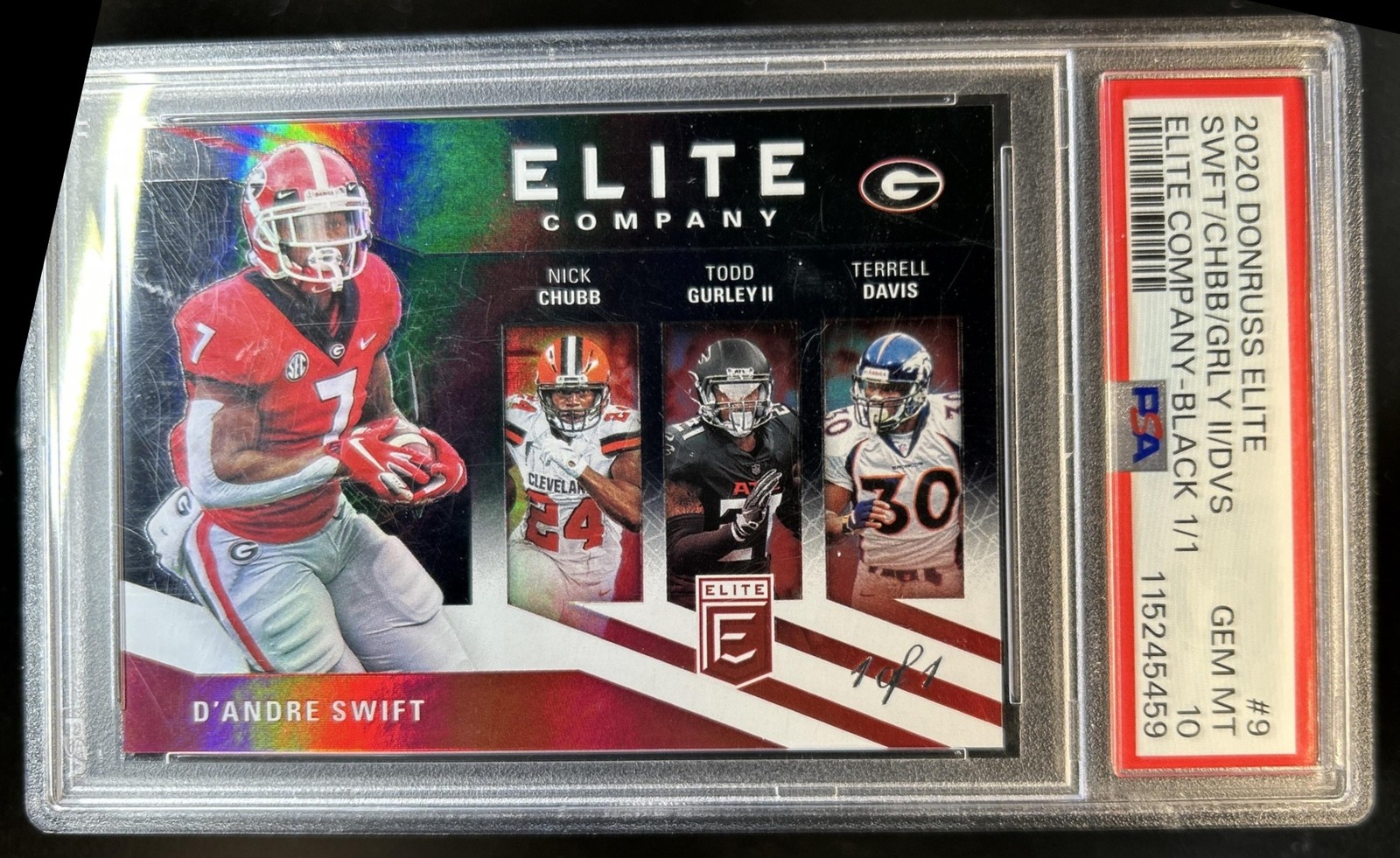 2020 Elite D Andre Swift Nick Chubb Terrell Davis Todd Gurley Black #1/1 PSA 10