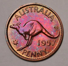 Australia 1957 Perth Proof Penny Purple Toning (under direct light) Mintge 1 112