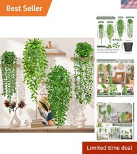 4 Pack Faux Artificial Hanging Plants, UV Resistant Fake Potted Greenery with...