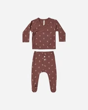 Rylee + Cru Plum Fleur Wrap Top and Footed Pant Set Baby Sleepwear 0-3 Months