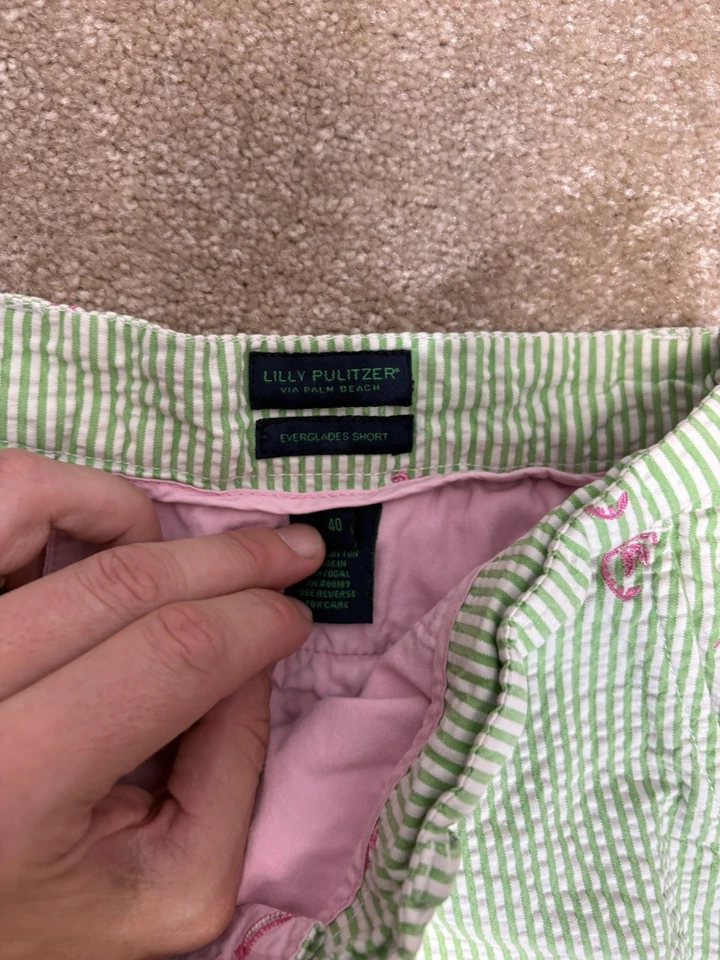 Pantalones Cortos Lilly Pulitzer Verde Palmeras Para Hombre Talla 40 x 9 Flamingo Seersucker Foto 4 de 4