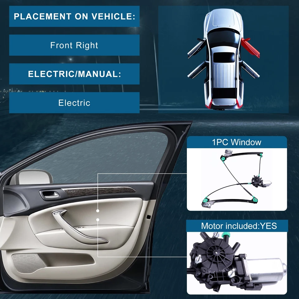 Para 1997-2004 Chevrolet Corvette Regulador de ventana eléctrico con motor delantero derecho Foto 2 de 4