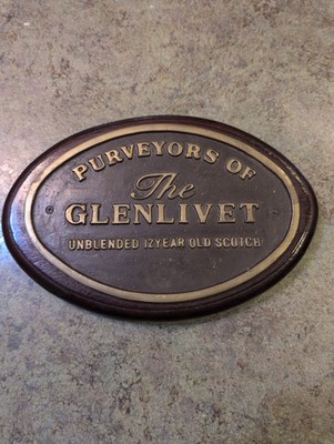 Vintage Brass Plaque Purveyors Of The Glenlivet Unblended 12-Year Old Scotch