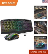 Ergonomic Wireless Gaming Keyboard  4800 DPI RGB Mouse with Multimedia Keys