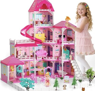 Doloowee DIY Dolls House For Girls - 4-Level 10-Room Villa 