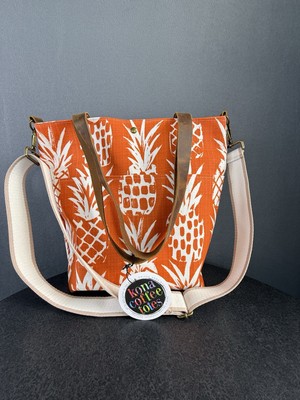 Kona Coffee Totes Orange Pineapple Print Handmade In Hawaii NEW