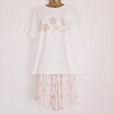 NEU JD Williams Übergröße 16-34 Muscheln Print Pyjama 2-teiliges Set Oberteil Shorts