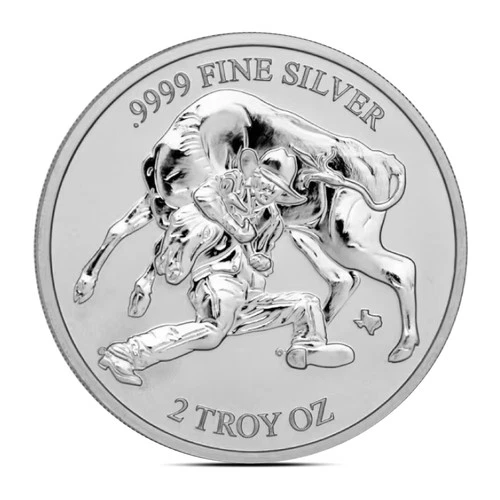 2024 2 oz Texas Mint Steer Wrestling Silver Reverse Proof Round