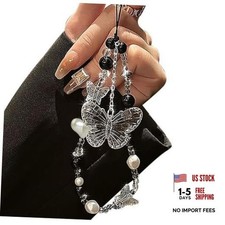 Black White Beaded Phone Charm Cryatal Butterfly Keychain Charm Bag Charm Love