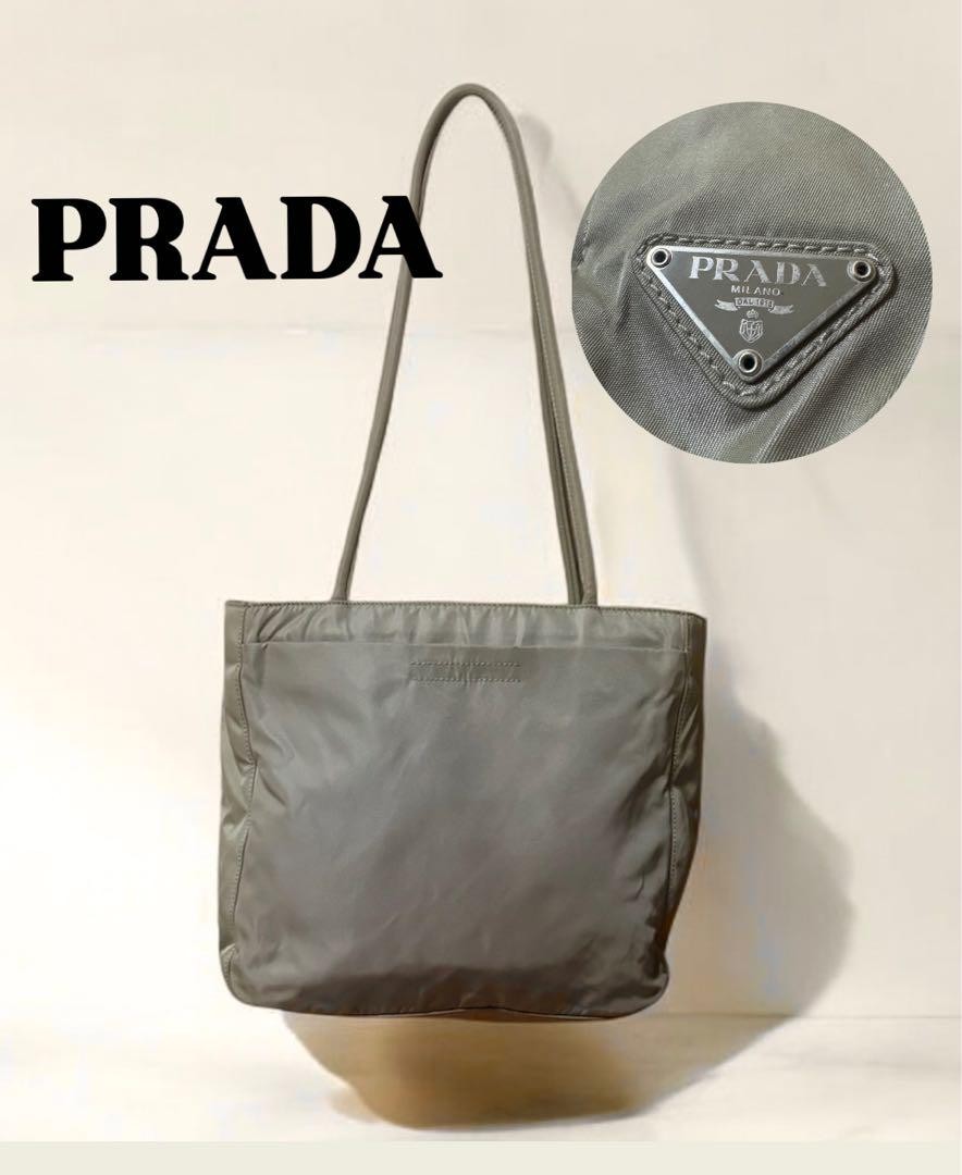 Prada Khaki Grey Shoulder Tote Bag 24cm Minimal Use
