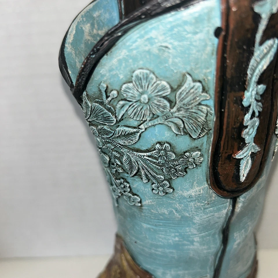 burton + BURTON Resin Cowgirl Boot Vase, 9.25-inch Height  Turquoise and Brown - Image 4 of 4