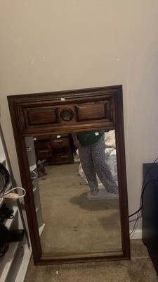 Rectangular Brown Wood Framed Vertical Accent Mirror for Bedroom or Entryway