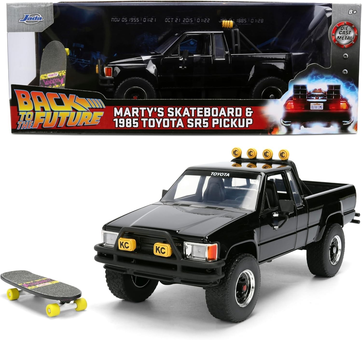 Jada 1:24 1985 Toyota SR5 Pickup and Marty’s Skateboard Back To The Future 36479