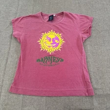 Rare Vintage Barneys AMSTERDAM Women Medium BLOUSE TOP SUN GRAPHIC Faded Red