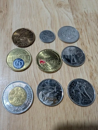 CANADA DOLLAR COINS AND EXTRAS LOT OF 9, GOOD CONDITION, LOW STARTING BID